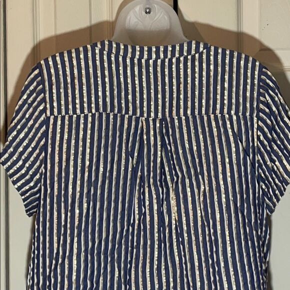 Torrid Blue and Sparkly Gold Lurex Striped Blouse 0/0X - Picture 12 of 15